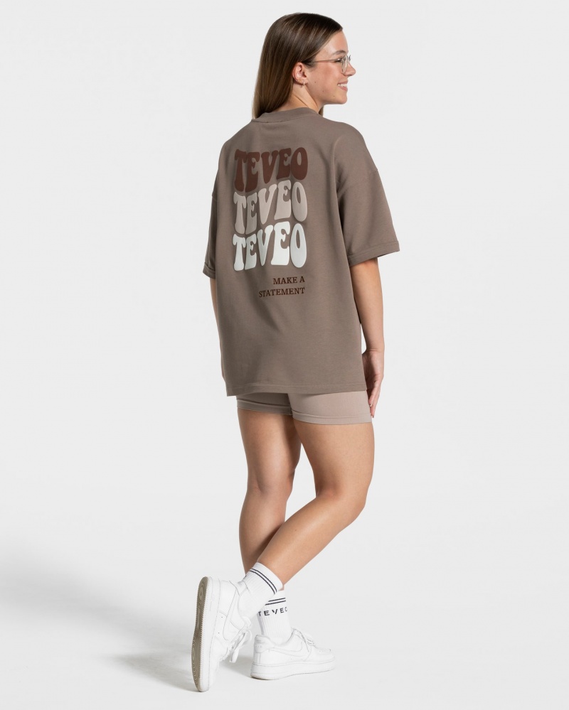 Women's Teveo Candy Oversized T-Shirt Coffee | USA-9014RYOXS