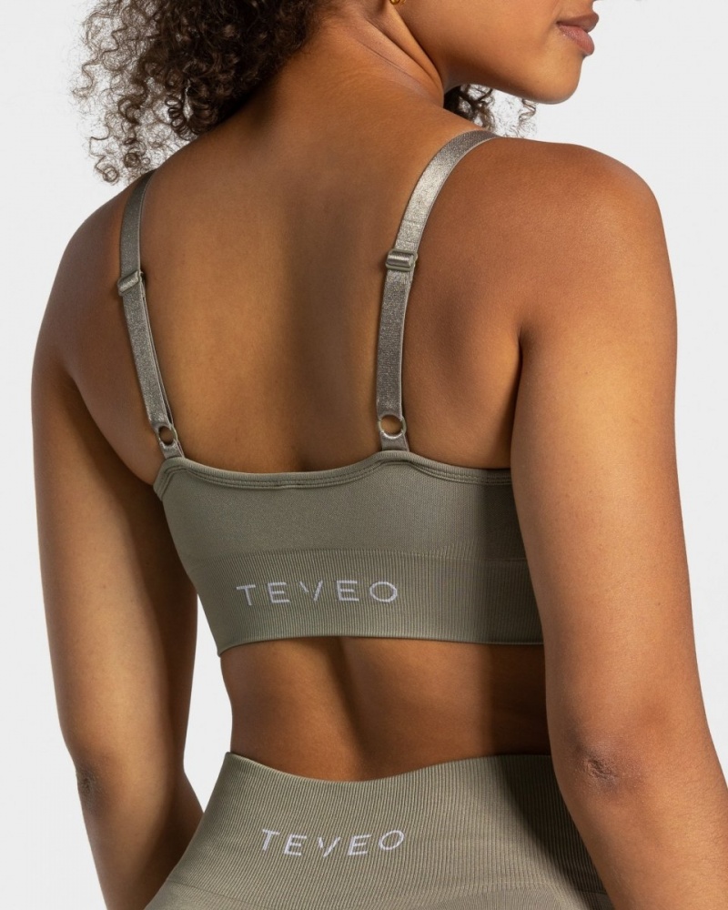 Women's Teveo Charming Scrunch Sports Bra Khaki | USA-6835RQTKV