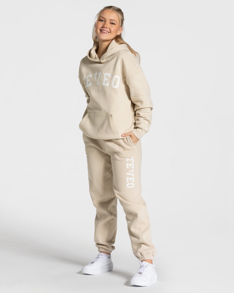 Women's Teveo College Oversized Hoodie Beige | USA-6984JNCLZ