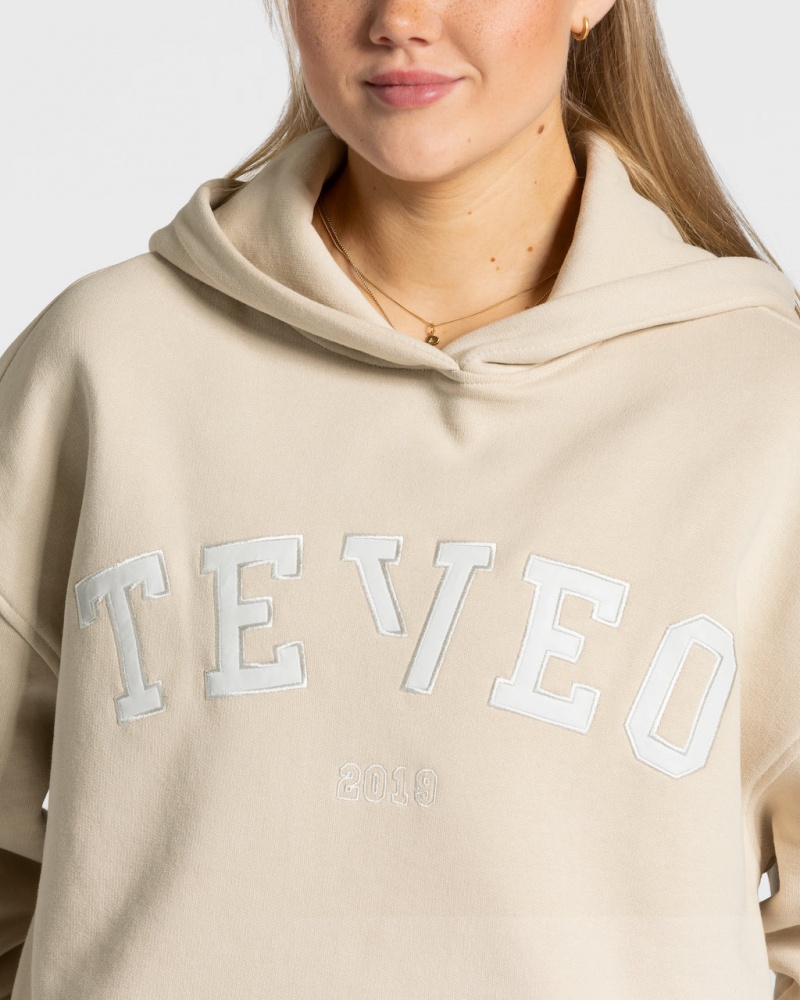 Women's Teveo College Oversized Hoodie Beige | USA-6984JNCLZ