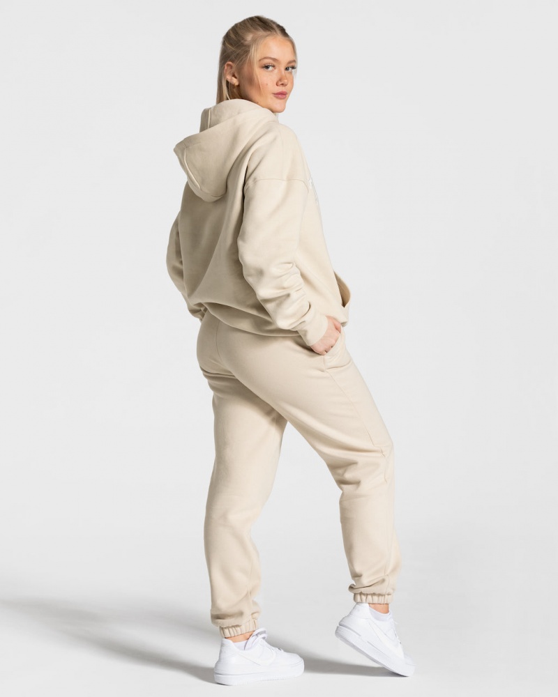 Women's Teveo College Oversized Hoodie Beige | USA-6984JNCLZ