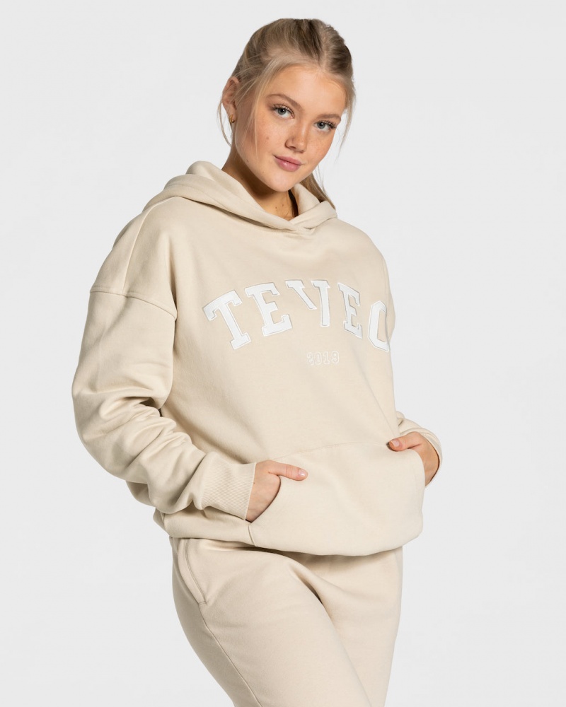 Women\'s Teveo College Oversized Hoodie Beige | USA-6984JNCLZ