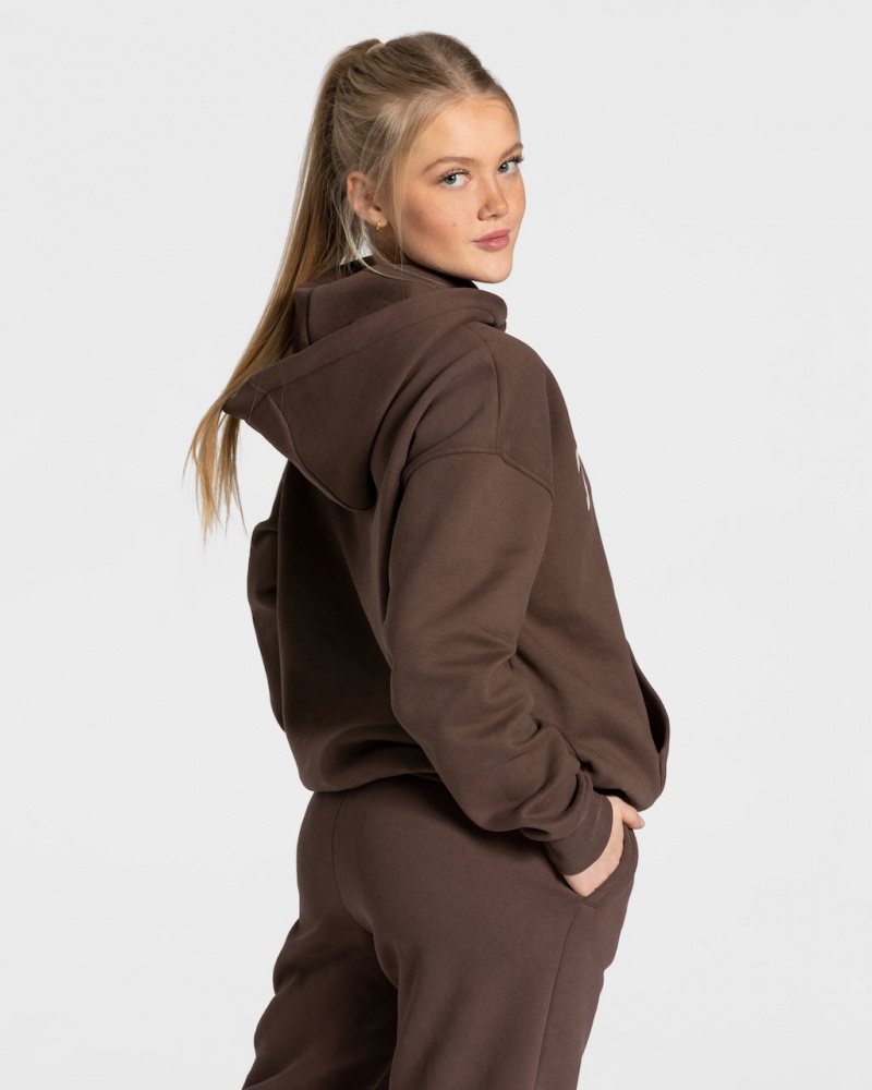 Women's Teveo College Oversized Hoodie Dark Brown | USA-9603QJWHK