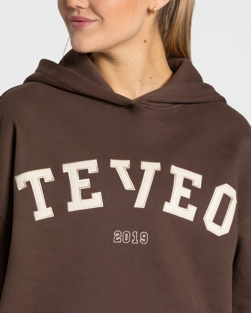 Women's Teveo College Oversized Hoodie Dark Brown | USA-9603QJWHK