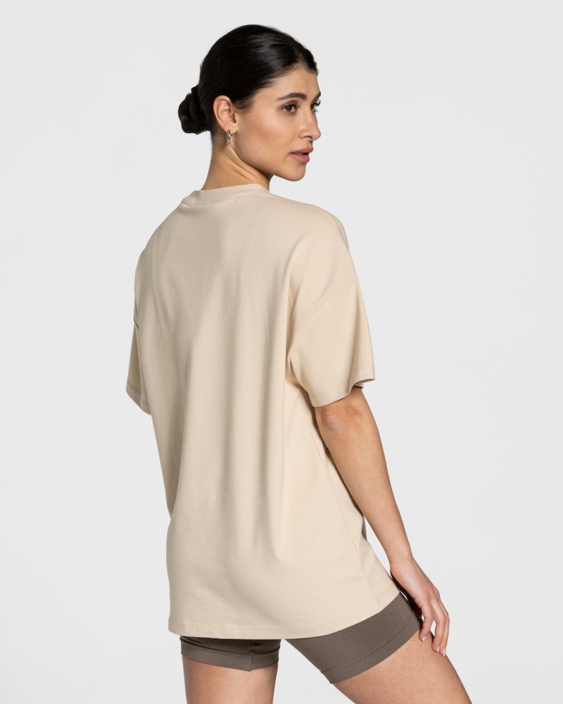 Women's Teveo College Oversized T-Shirt Beige | USA-7281JZCNK