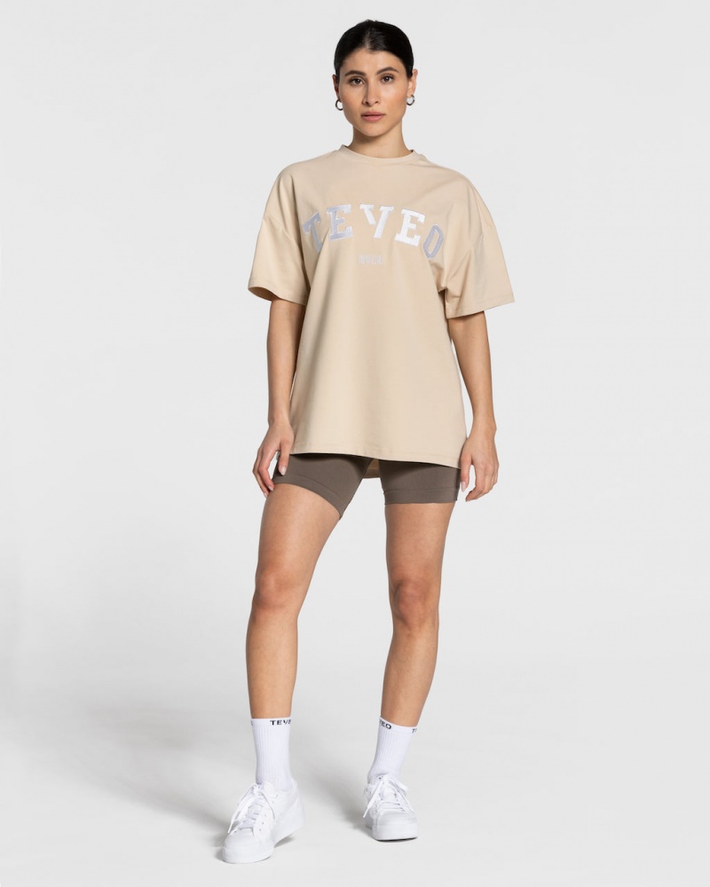 Women's Teveo College Oversized T-Shirt Beige | USA-7281JZCNK