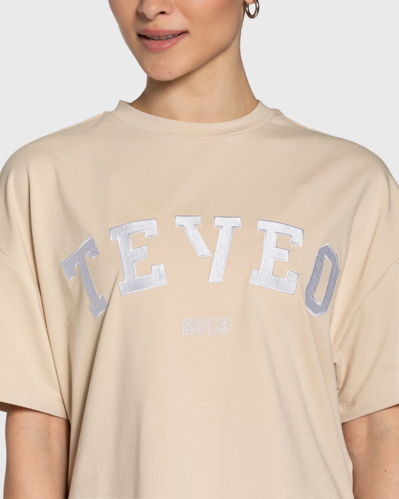 Women's Teveo College Oversized T-Shirt Beige | USA-7281JZCNK