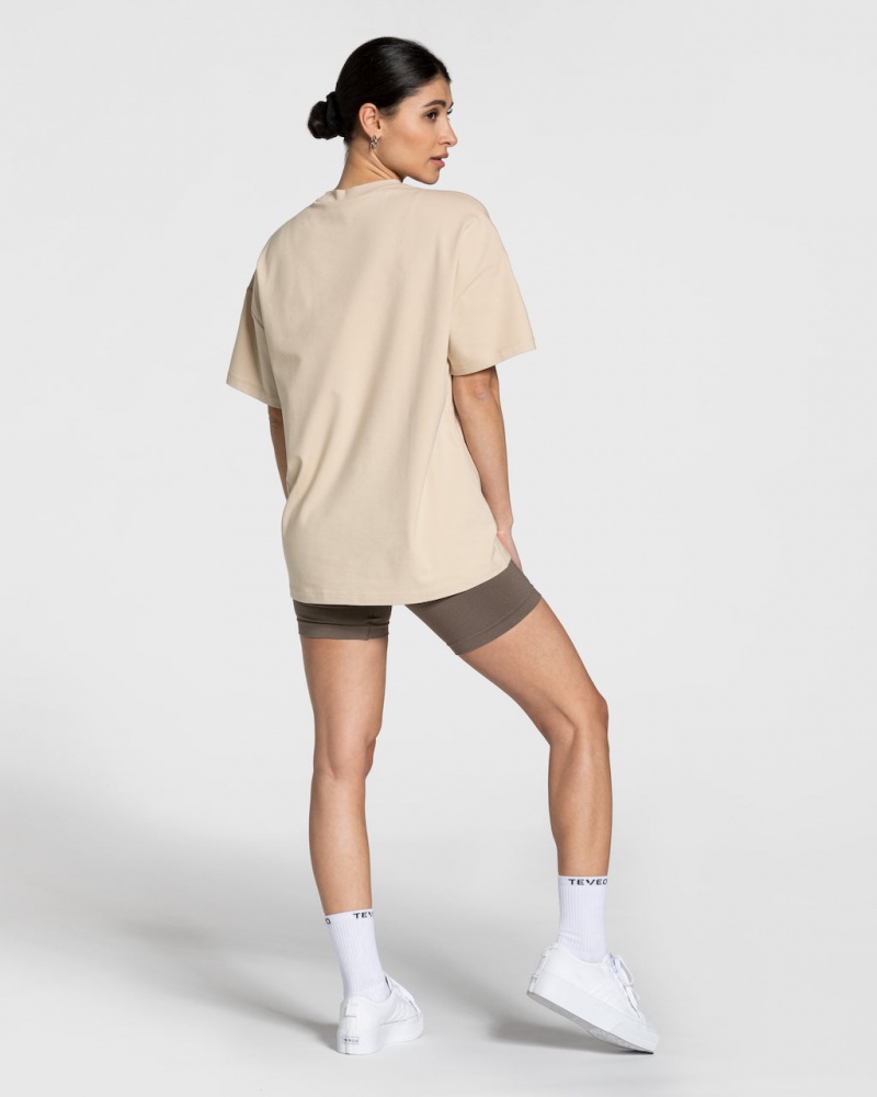 Women's Teveo College Oversized T-Shirt Beige | USA-7281JZCNK