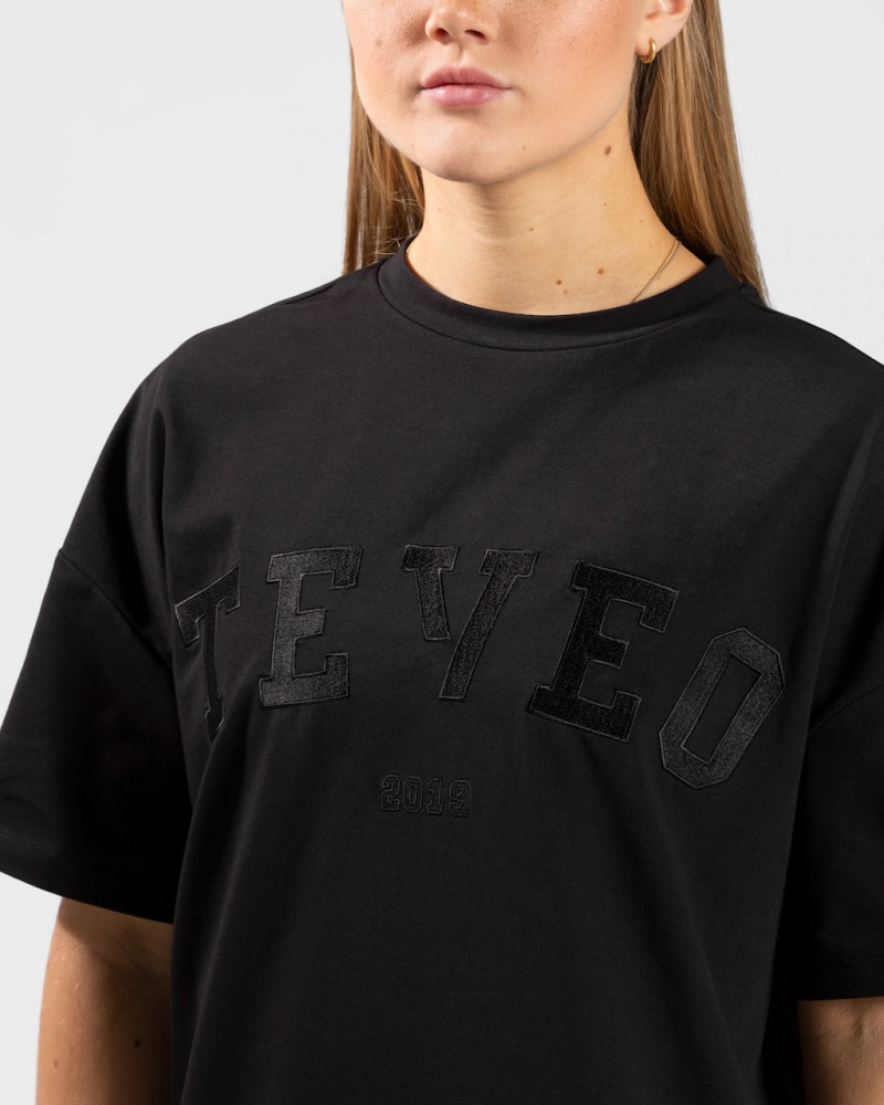 Women's Teveo College Oversized T-Shirt Black | USA-6913NMTPO