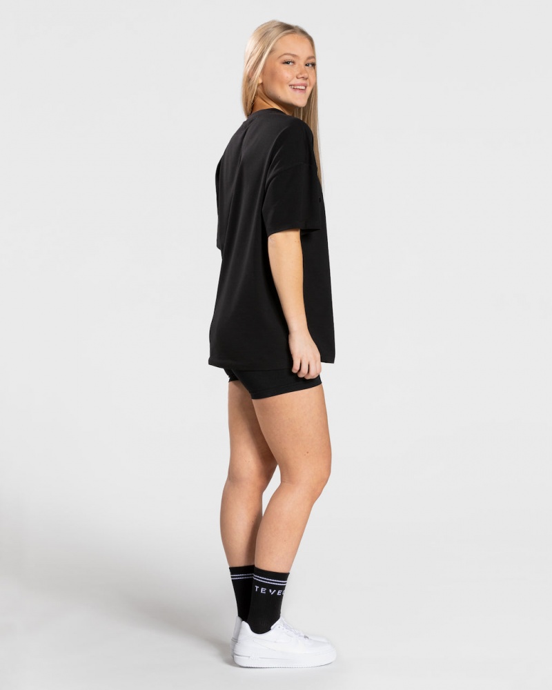 Women's Teveo College Oversized T-Shirt Black | USA-6913NMTPO