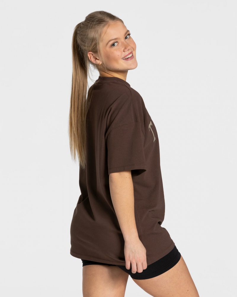 Women's Teveo College Oversized T-Shirt Dark Brown | USA-6375WADRL