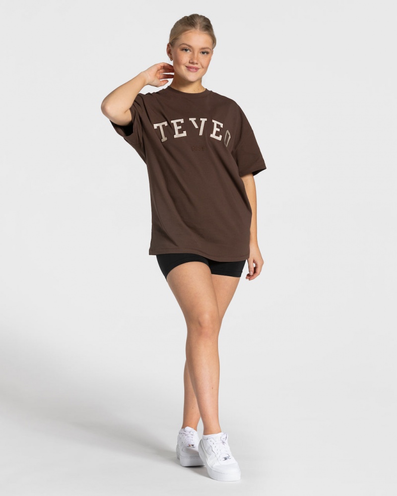 Women's Teveo College Oversized T-Shirt Dark Brown | USA-6375WADRL