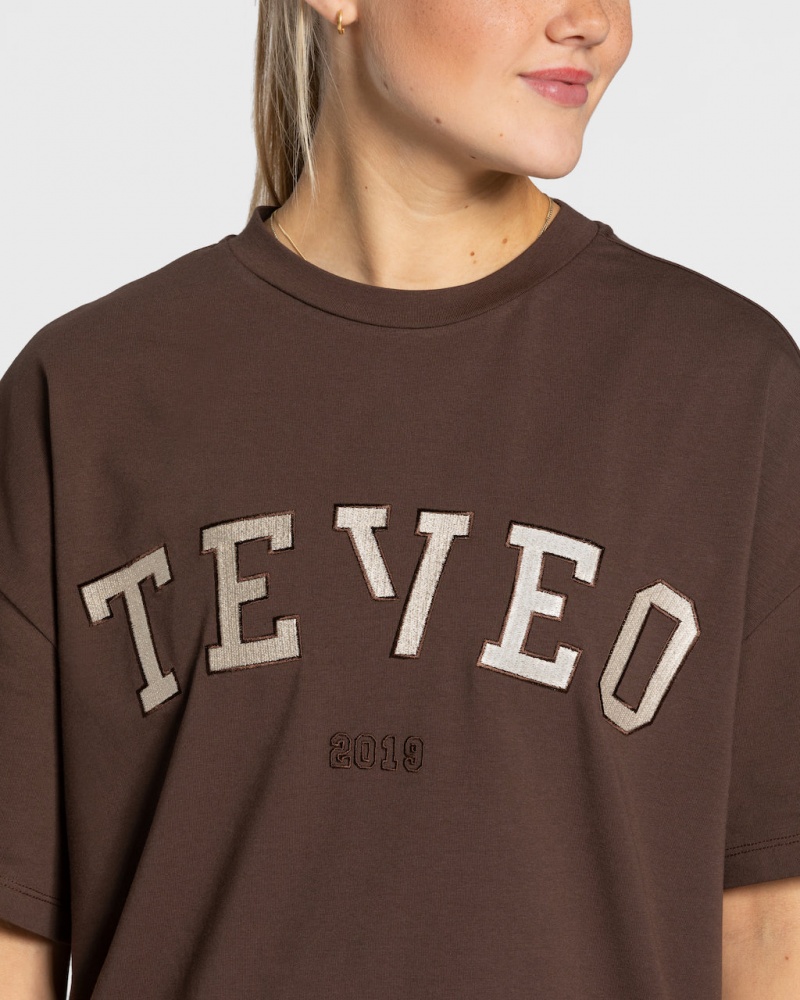 Women's Teveo College Oversized T-Shirt Dark Brown | USA-6375WADRL