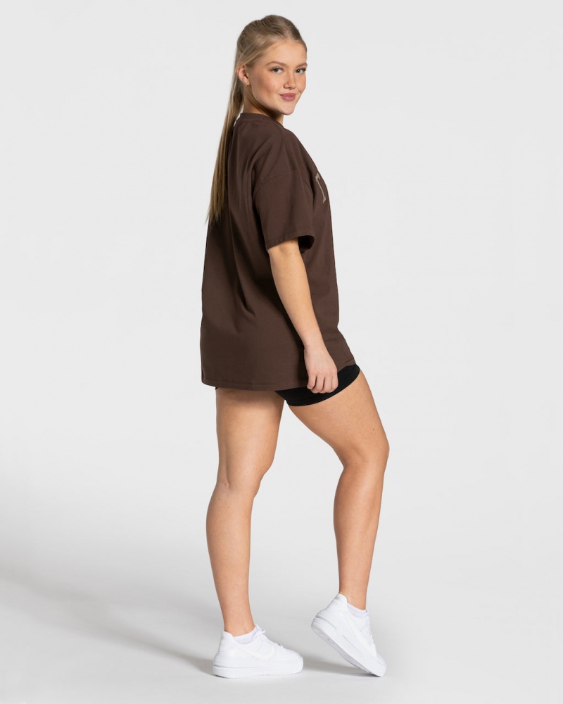 Women's Teveo College Oversized T-Shirt Dark Brown | USA-6375WADRL