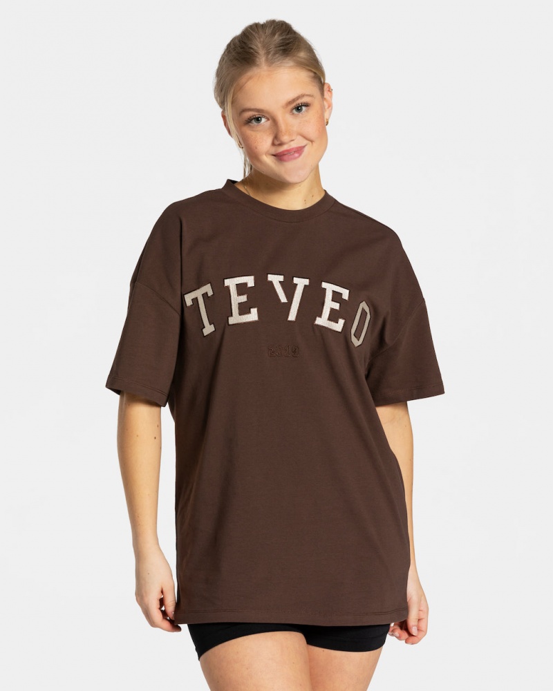 Women\'s Teveo College Oversized T-Shirt Dark Brown | USA-6375WADRL