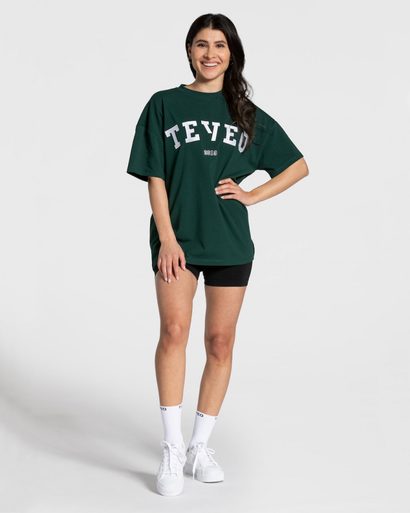 Women's Teveo College Oversized T-Shirt Dark Green | USA-6891PUJLT