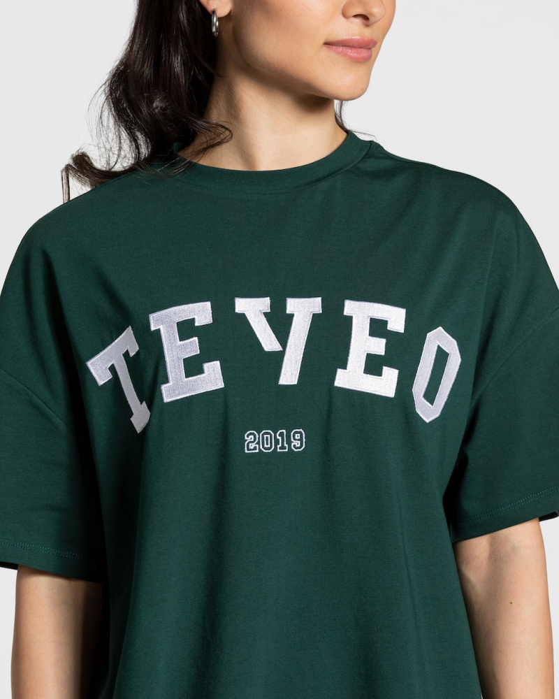 Women's Teveo College Oversized T-Shirt Dark Green | USA-6891PUJLT