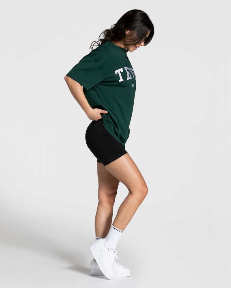 Women's Teveo College Oversized T-Shirt Dark Green | USA-6891PUJLT