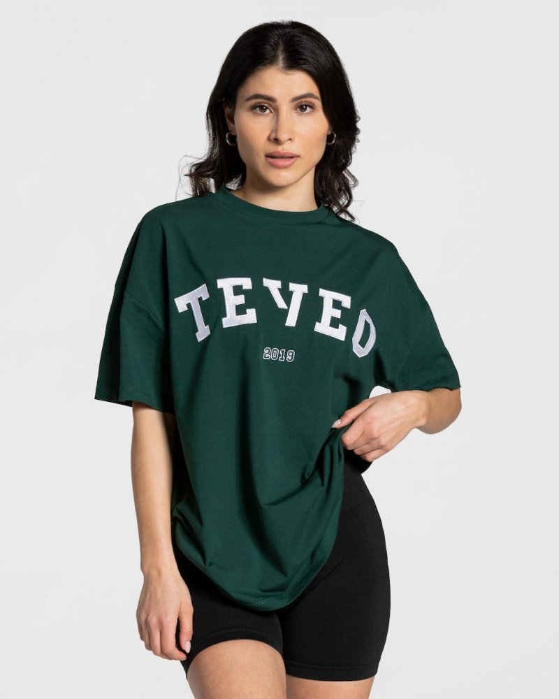 Women\'s Teveo College Oversized T-Shirt Dark Green | USA-6891PUJLT