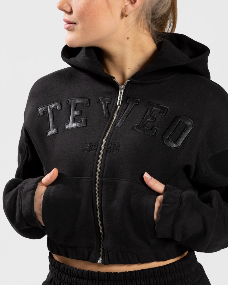 Women's Teveo College Zip Hoodie Black | USA-7246GBNCO