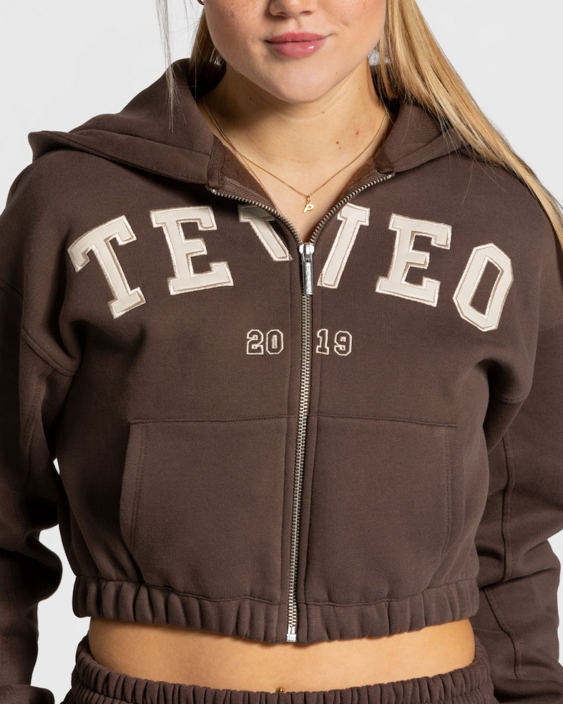 Women's Teveo College Zip Hoodie Dark Brown | USA-6915UHAXW