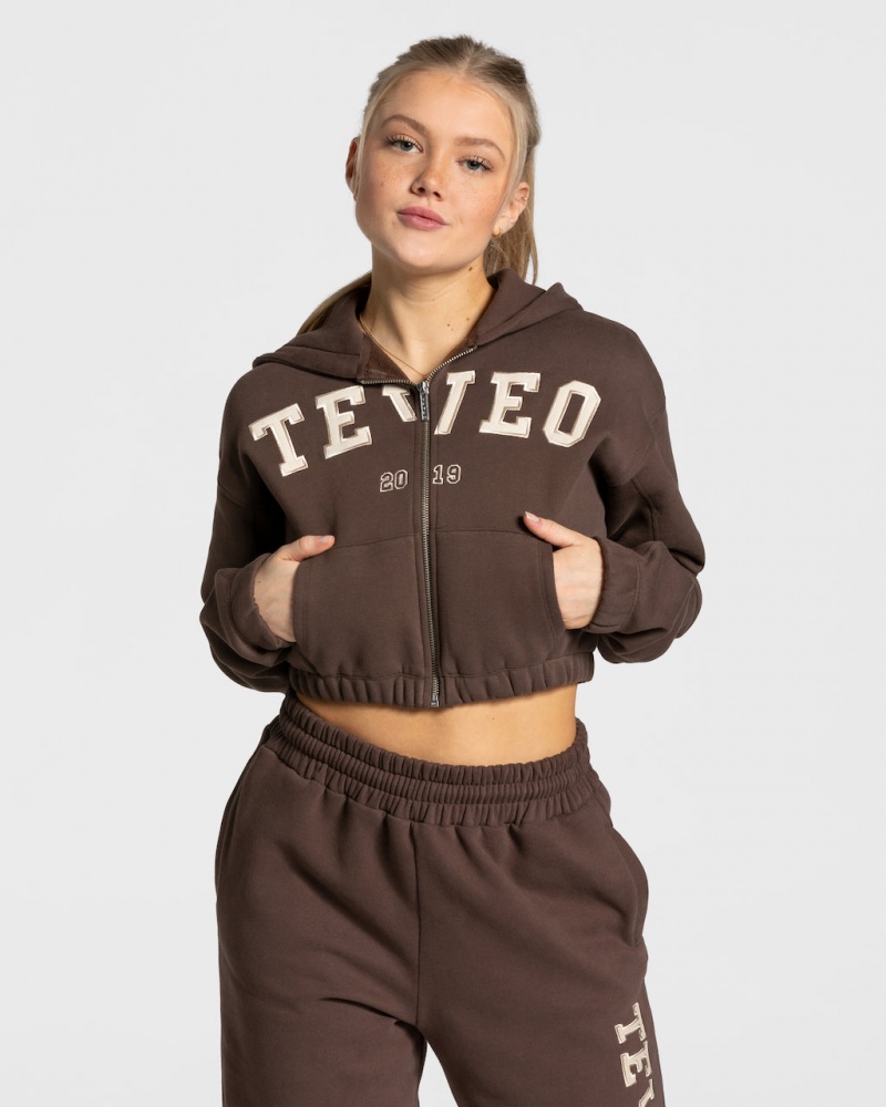 Women\'s Teveo College Zip Hoodie Dark Brown | USA-6915UHAXW