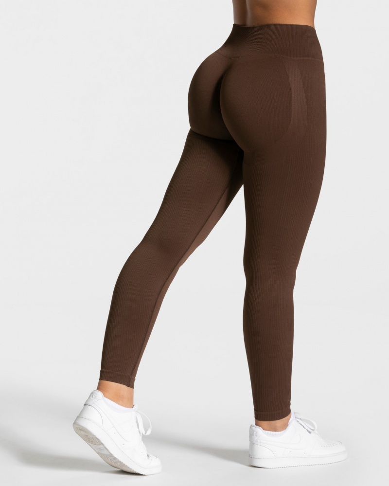 Women's Teveo Elegant Scrunch Leggings Dark Brown | USA-7429PKTHV