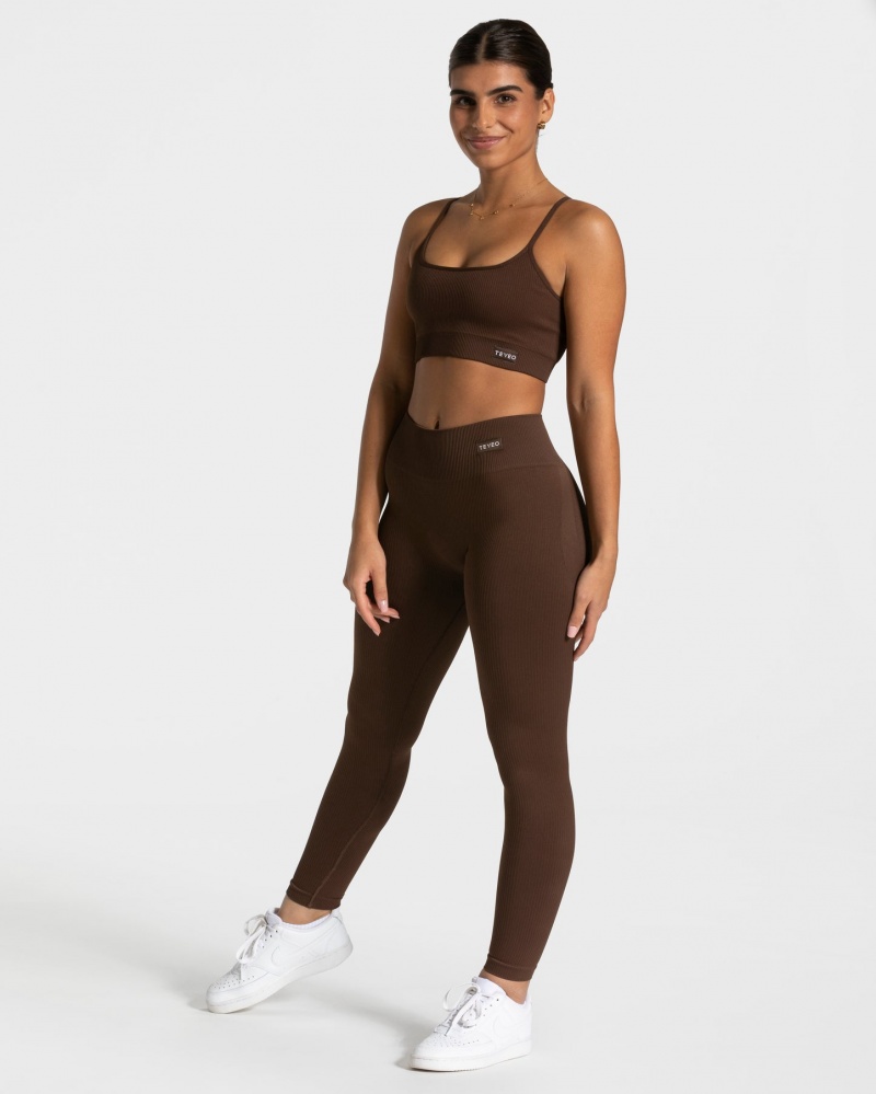 Women's Teveo Elegant Scrunch Leggings Dark Brown | USA-7429PKTHV