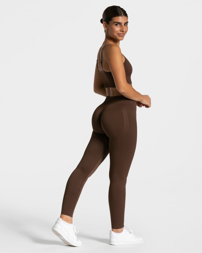 Women's Teveo Elegant Scrunch Leggings Dark Brown | USA-7429PKTHV