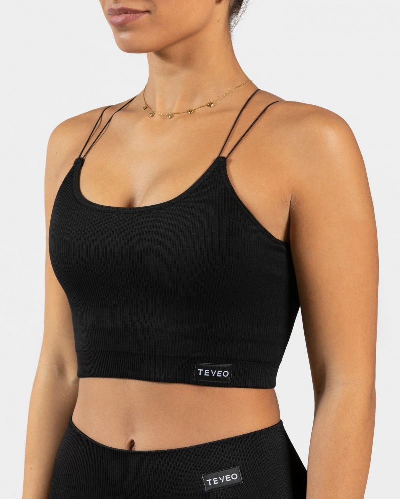 Women's Teveo Elegant Strap Tops Black | USA-6830MADLH