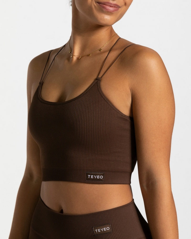 Women's Teveo Elegant Strap Tops Dark Brown | USA-2385XJBLH