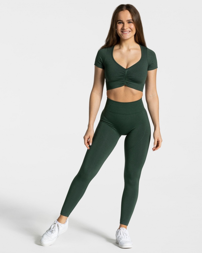 Women's Teveo Focus Crop Tops Dark Green | USA-1867FVNMW