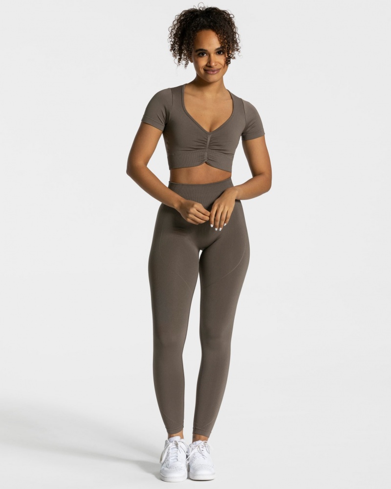 Women's Teveo Focus Crop Tops Grey Brown | USA-0349NHVPC