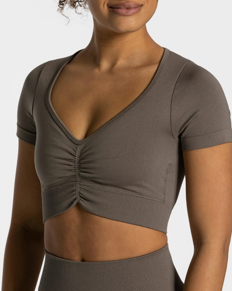 Women's Teveo Focus Crop Tops Grey Brown | USA-0349NHVPC