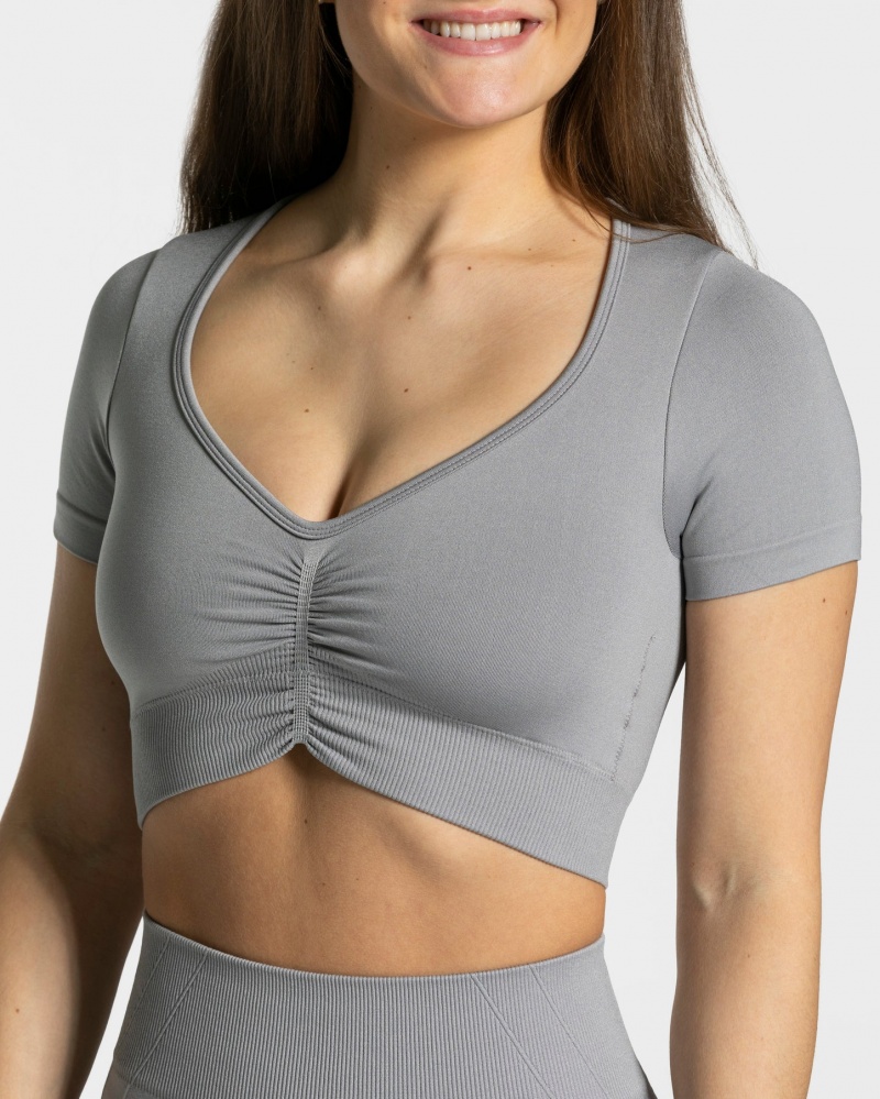 Women's Teveo Focus Crop Tops Grey | USA-7301MHZGD