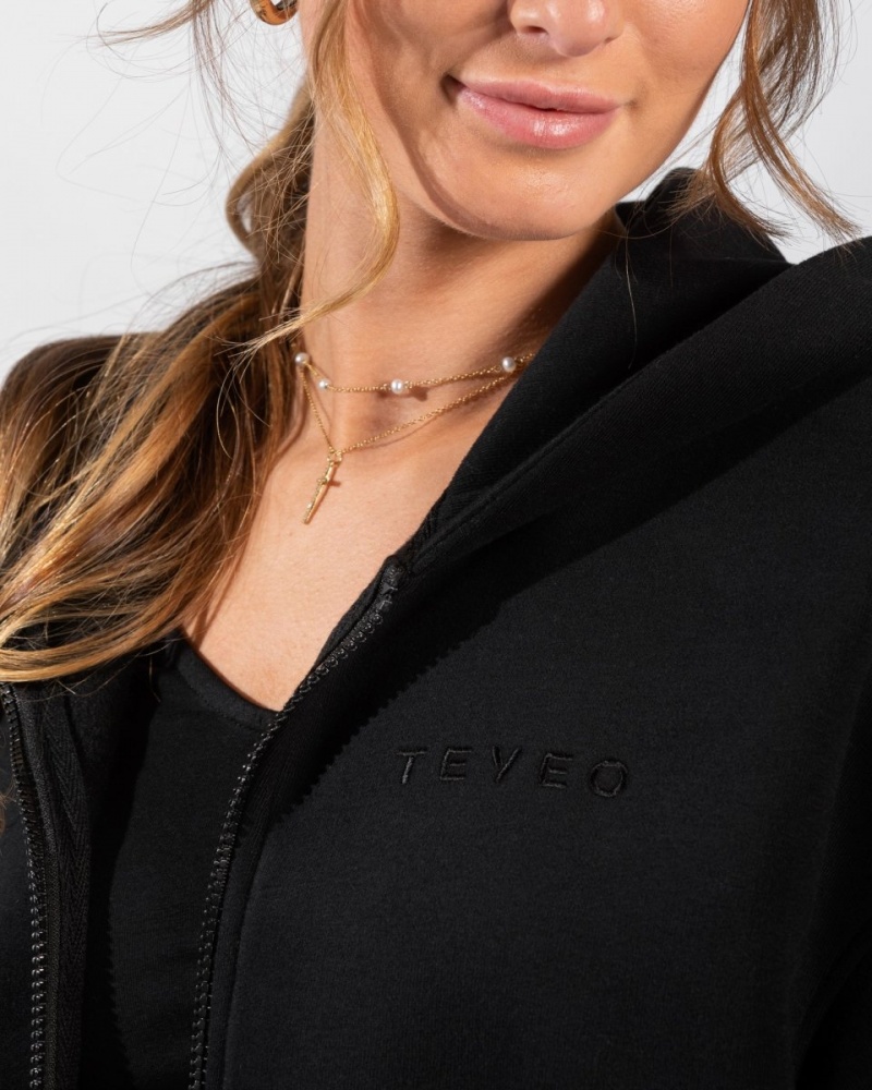 Women's Teveo Iconic Oversized Hoodie Black | USA-9138NKYOF