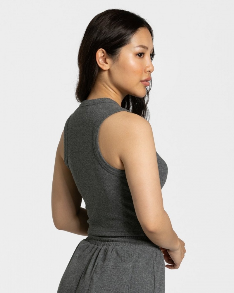 Women's Teveo Lounge Crop Tops Dark Grey | USA-5246RYVAO