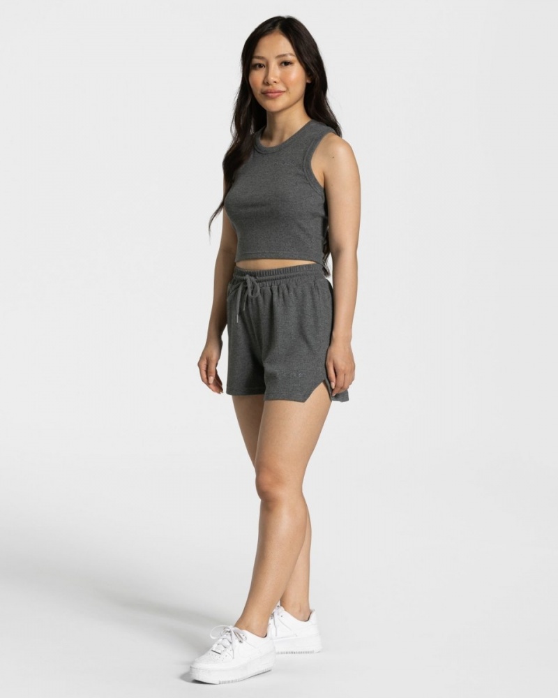 Women's Teveo Lounge Crop Tops Dark Grey | USA-5246RYVAO