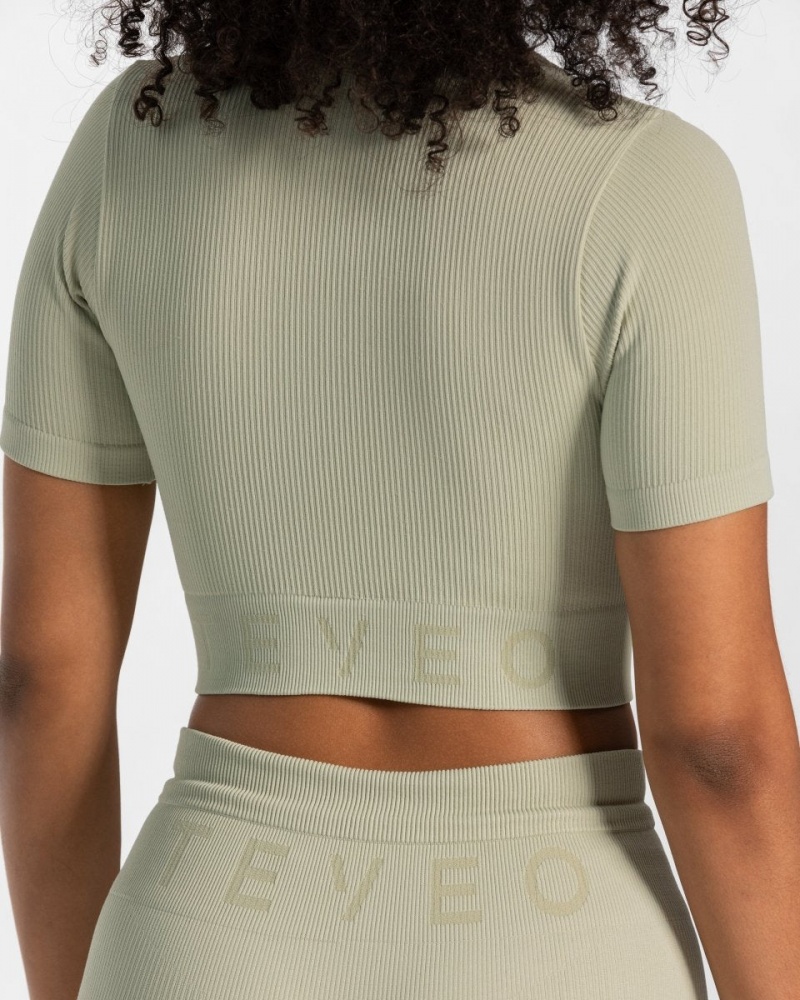 Women's Teveo Ribbed Crop Tops Dark Green | USA-2378HDKNY