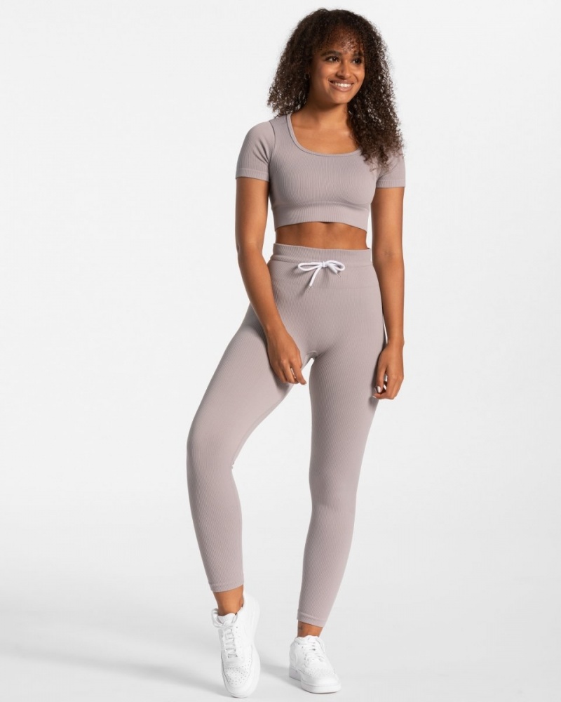 Women's Teveo Ribbed Crop Tops Grey | USA-7312LXHMU