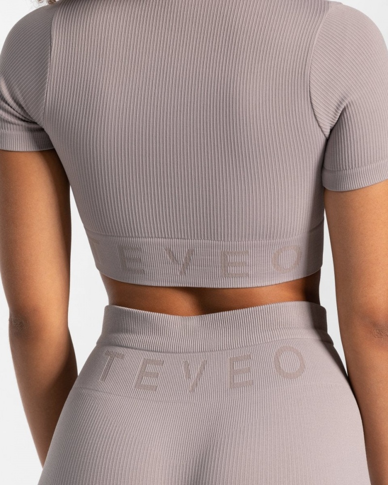 Women's Teveo Ribbed Crop Tops Grey | USA-7312LXHMU