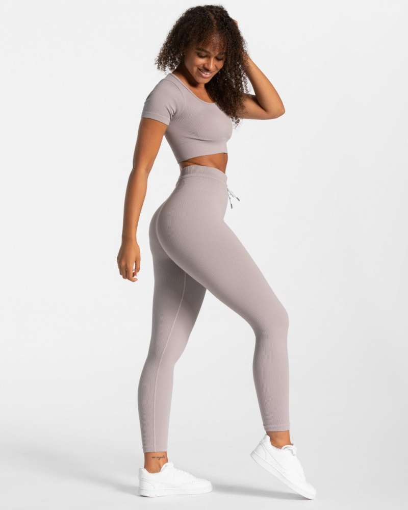 Women's Teveo Ribbed Crop Tops Grey | USA-7312LXHMU