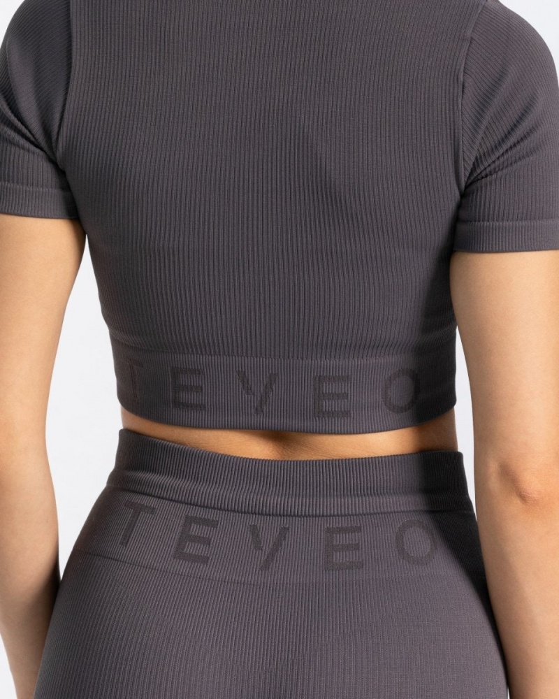 Women's Teveo Ribbed Crop Tops Grey | USA-8492NHMYF