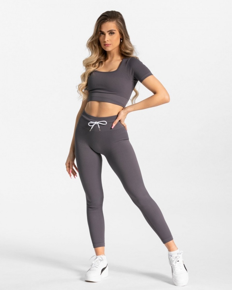 Women's Teveo Ribbed Crop Tops Grey | USA-8492NHMYF