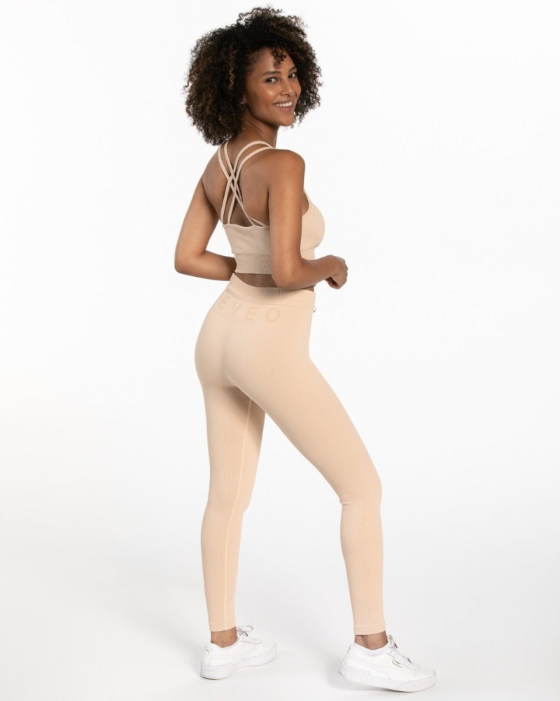 Women's Teveo Ribbed Leggings Beige | USA-8152QTKGO