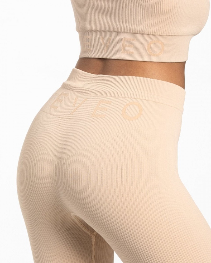 Women's Teveo Ribbed Leggings Beige | USA-8152QTKGO