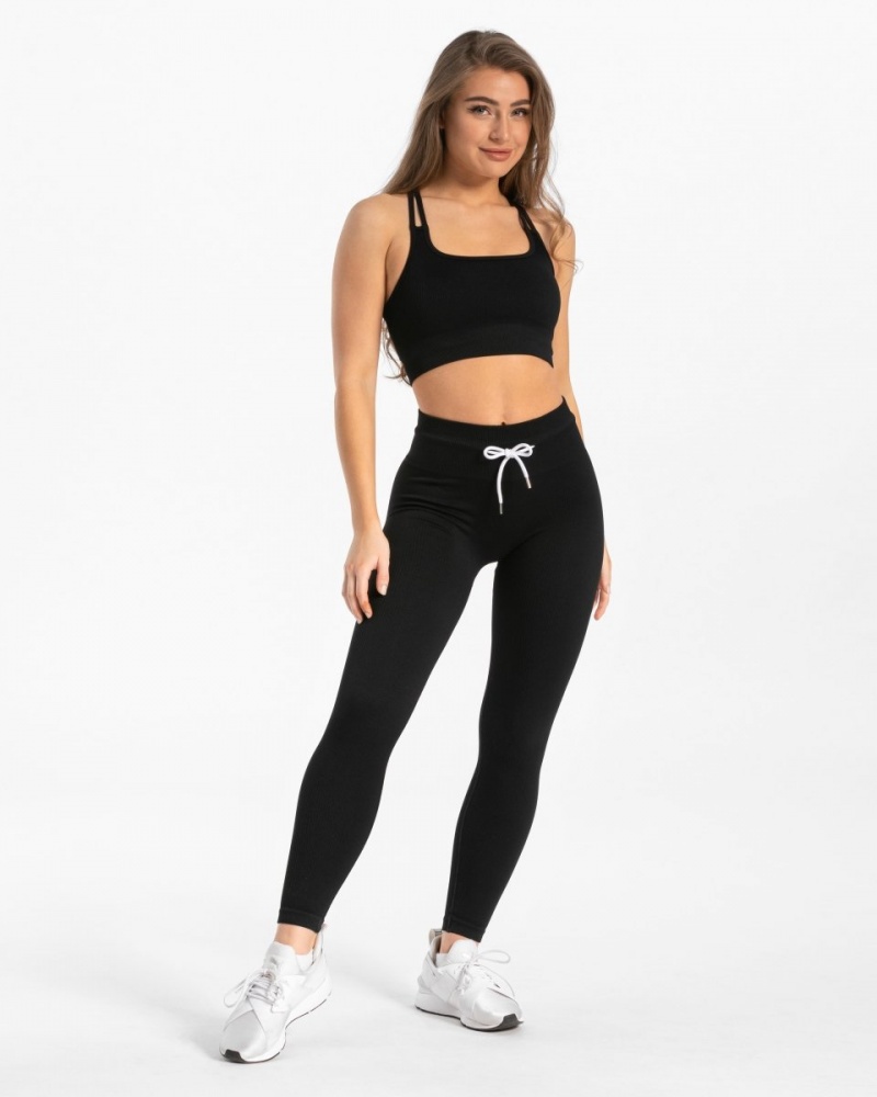 Women's Teveo Ribbed Leggings Black | USA-2169BWJLQ