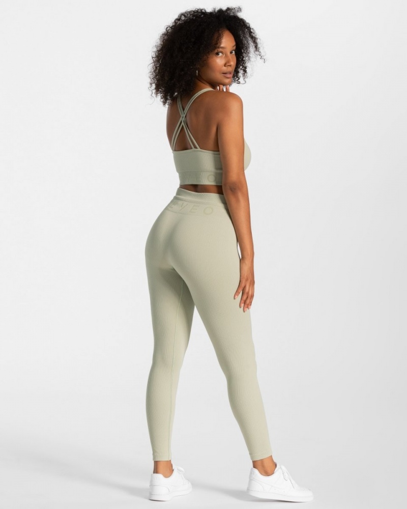 Women's Teveo Ribbed Leggings Dark Green | USA-7046CAZKI