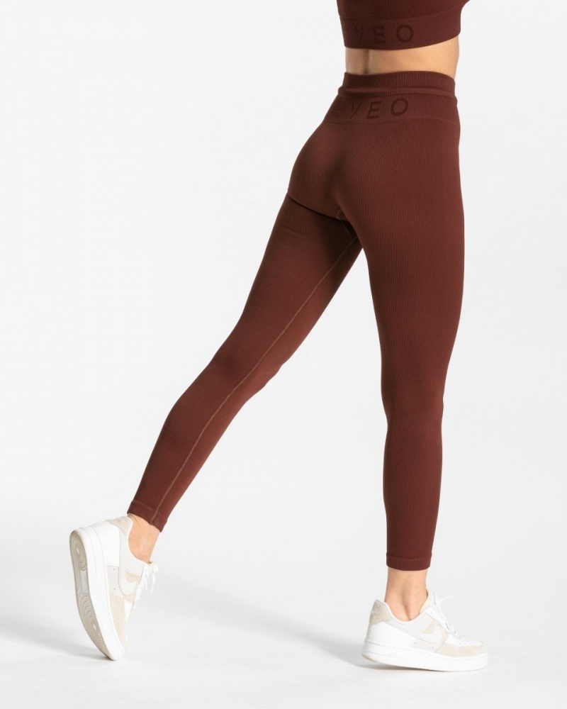 Women's Teveo Ribbed Leggings Red Brown | USA-5098VHFON