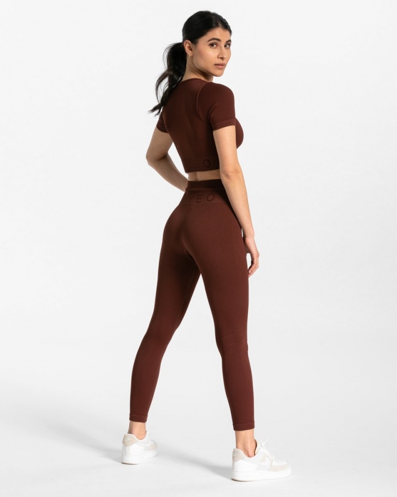 Women's Teveo Ribbed Leggings Red Brown | USA-5098VHFON